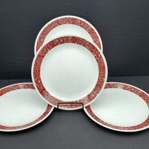 Corelle Bandhani Dinner Plates White Plates Dark Red Floral Bands